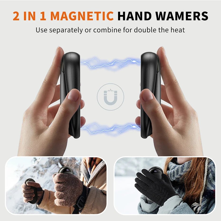 Hand Warmers Rechargeable 2 Pack Magnetic 3 Settings Fast Heating Electric Portable Pocket Heater for Women Men Outdoor Camping - Ammpoure