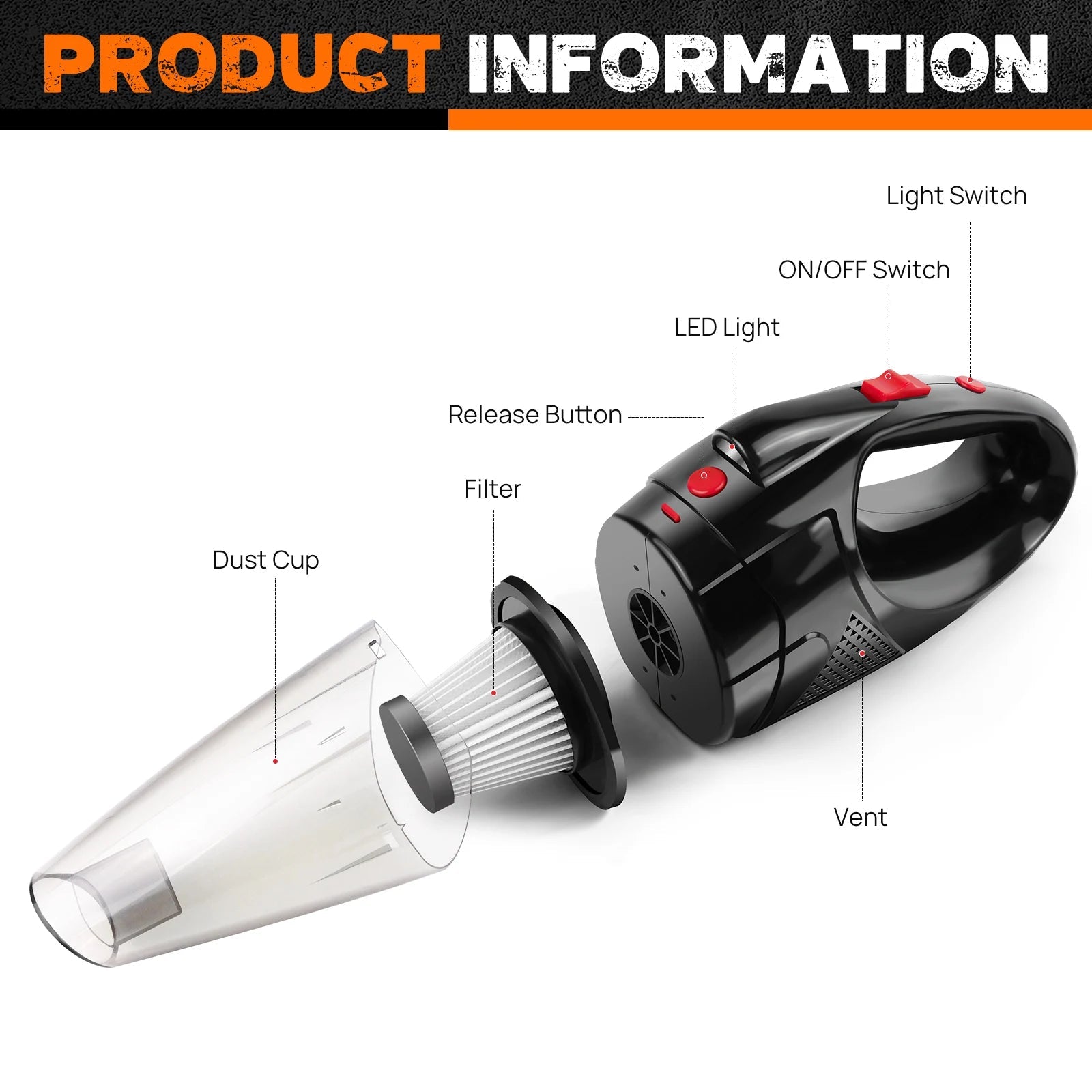 Handheld Vacuum Cleaner Cordless Strong Suction Portable Hand Vacum for Home Car Hoover,Mini Rechargeable with HEPA Filter LED - Ammpoure