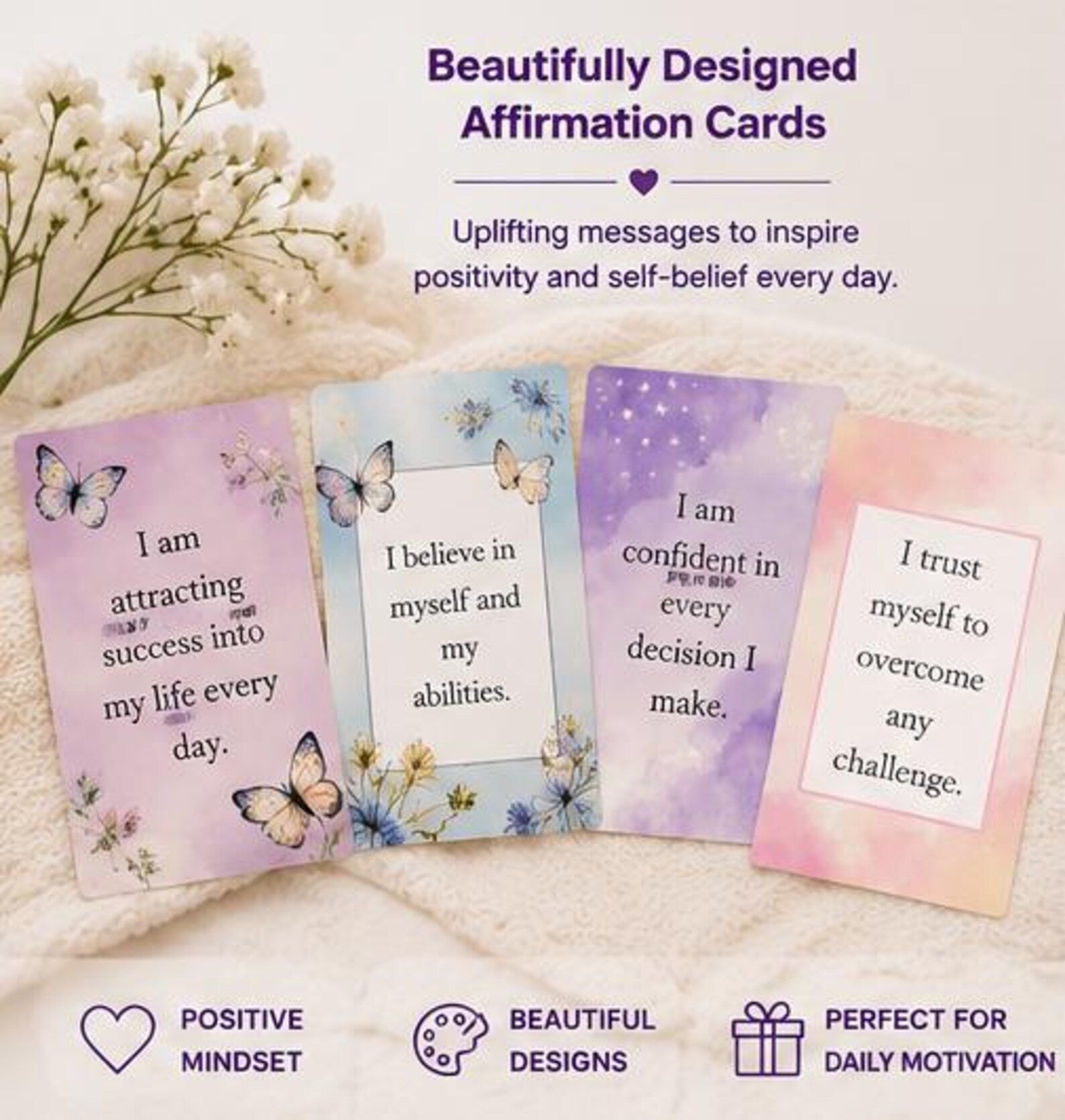 Printable Positive Affirmation Cards, Daily Inspiration Quotes, Mental Health Gift for Women, Journal & Planner Inserts, Digital PDF