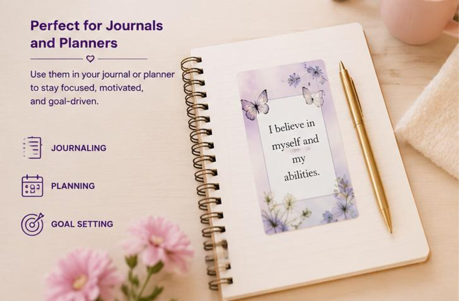 Printable Positive Affirmation Cards, Daily Inspiration Quotes, Mental Health Gift for Women, Journal & Planner Inserts, Digital PDF