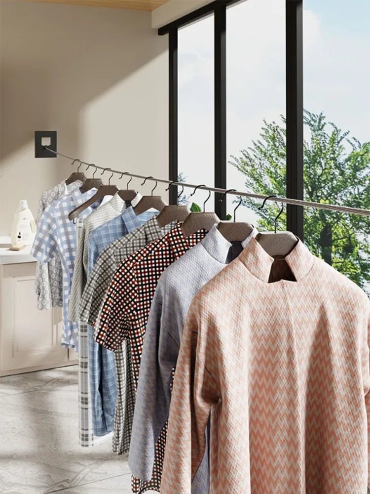 Invisible Clothesline Indoor Without Hole - Punching Shrinkage Wire Clothes Drying Artifact Bathroom Balcony Telescopic Hanging - Ammpoure