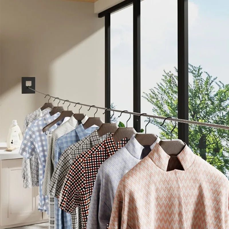 Invisible Clothesline Indoor Without Hole - Punching Shrinkage Wire Clothes Drying Artifact Bathroom Balcony Telescopic Hanging - Ammpoure