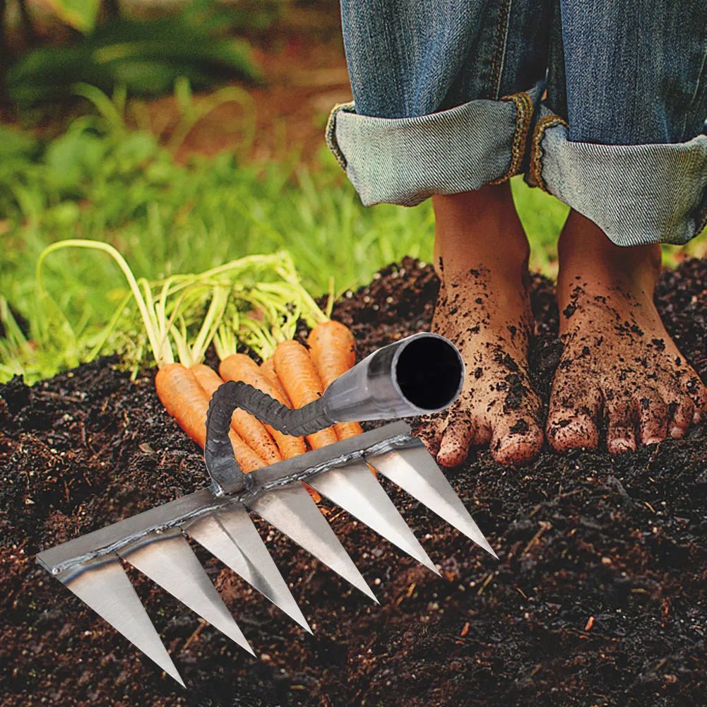 Iron Gardening Hoe Weeding Rake Farm Tool Grasping Raking Loosening Soil Nail Rake Tool Artifact Harrow Farm Tool - Ammpoure