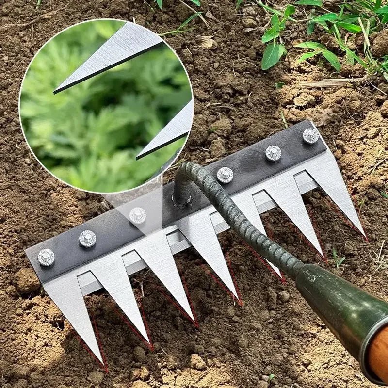 Iron Gardening Hoe Weeding Rake Farm Tool Grasping Raking Loosening Soil Nail Rake Tool Artifact Harrow Farm Tool - Ammpoure
