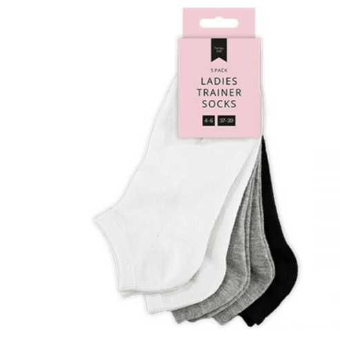 Ladies' Plain Trainer Socks – Assorted 5-Pack (UK Sizes 4-6) - Ammpoure