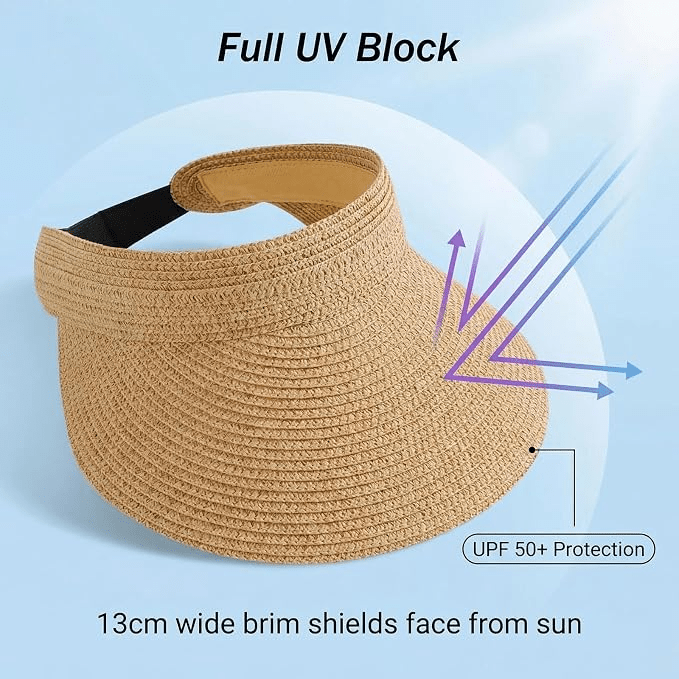 Ladies Sun Visor Hat — Adjustable Sun & Heat Protection Cap, Beige UK - Ammpoure