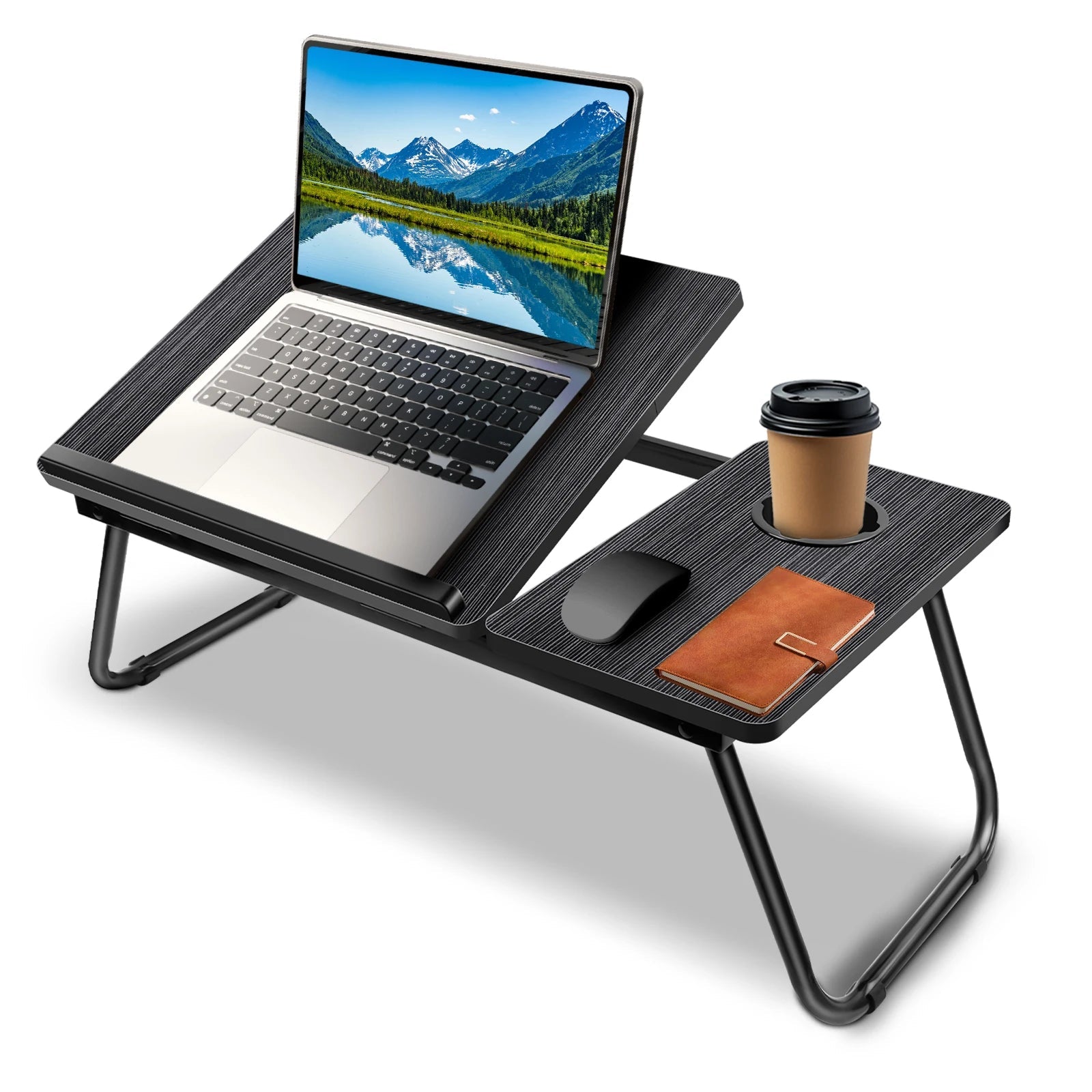 Laptop Desk, Laptop Bed Table with Foldable Legs & Cup Slot, Reading Holder Notebook Stand Breakfast Bed Tray Book Holder - Ammpoure