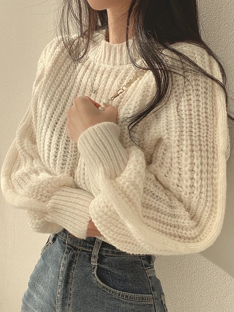 Loose Vintage Harajuku Lantern Long Sleeve Women Sweater Korean Autumn Winter Knitwear Soft Warm Tops Chic Solid Femme Sweater - Ammpoure Wellbeing