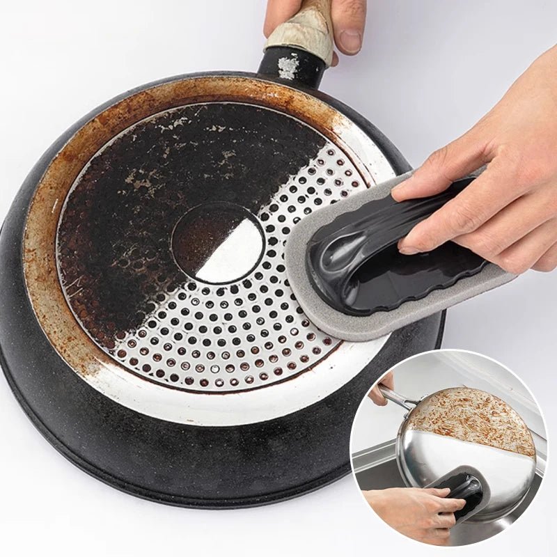 Magic Emery Sponge Brush Wipe Eraser Cleaner Kitchen Bath Rust Strong Decontamination Cleaning Tools With Handle Household Tools - Ammpoure