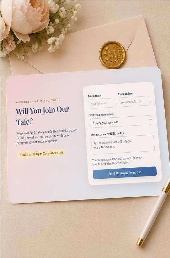 Magical Wedding RSVP Website Template, Enchanted Castle Mobile Wedding Invitation, Fairytale Event Details Flyer, Digital Stationery, PDF - Ammpoure