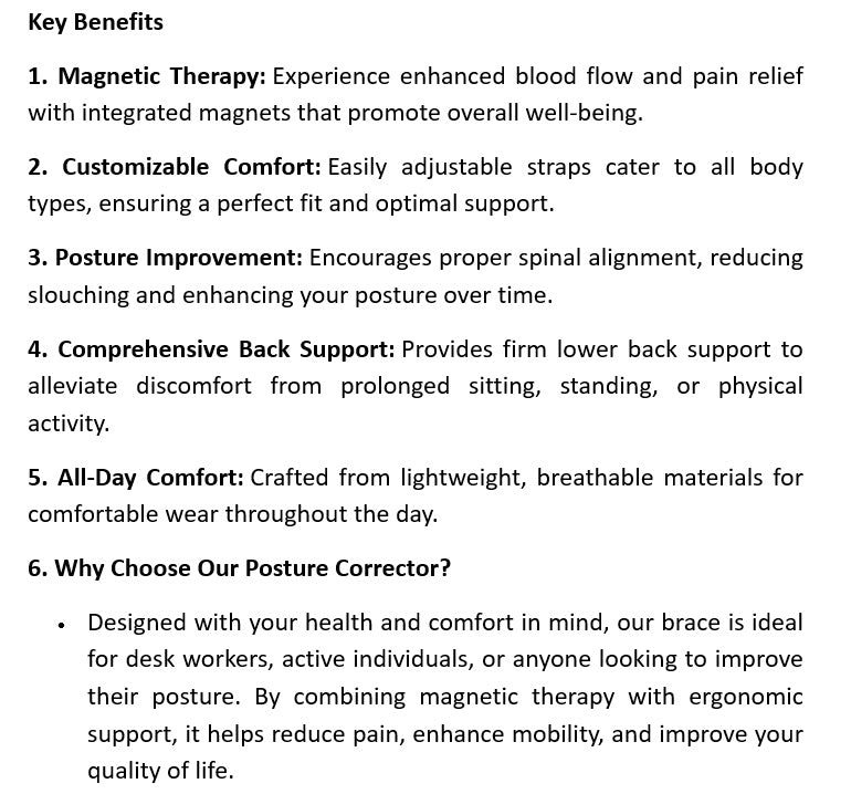 Adjustable Magnetic Therapy Posture Corrector UK and Back Support Brace Belt for Men and Women (S-XXL)