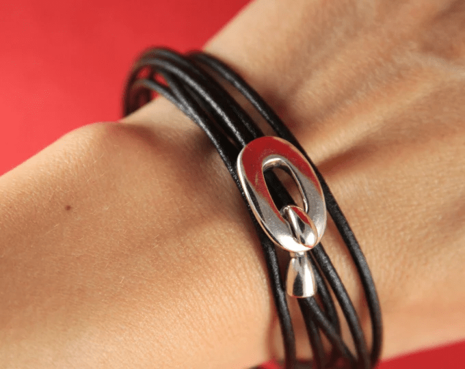 Men's Six-Strand Leather Bracelet — Adjustable Black Wrap Bracelet UK - Ammpoure