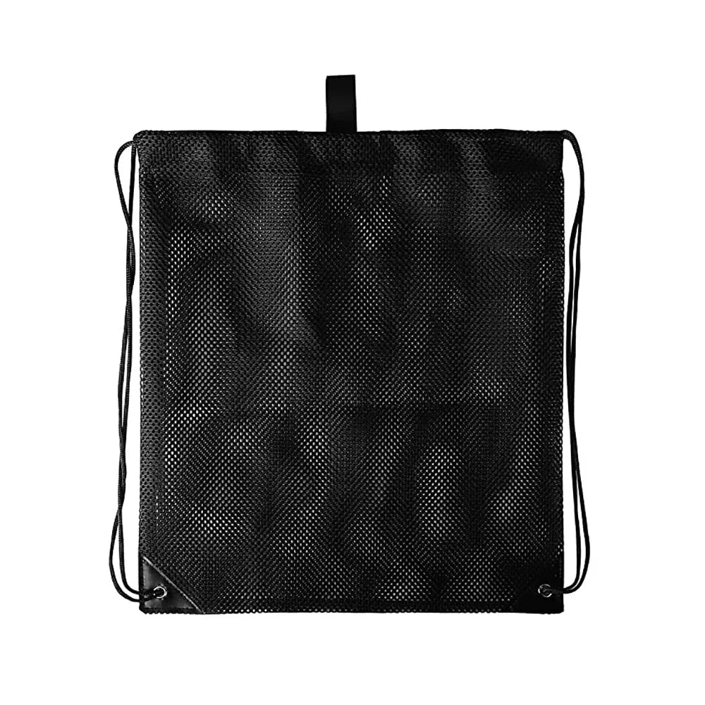 Mesh Drawstring Bag Backpack Black Mesh Bags Heavy Duty Soccer Ball Net Bag Equipment Bag for Gym Beach Swimming Gears - Ammpoure
