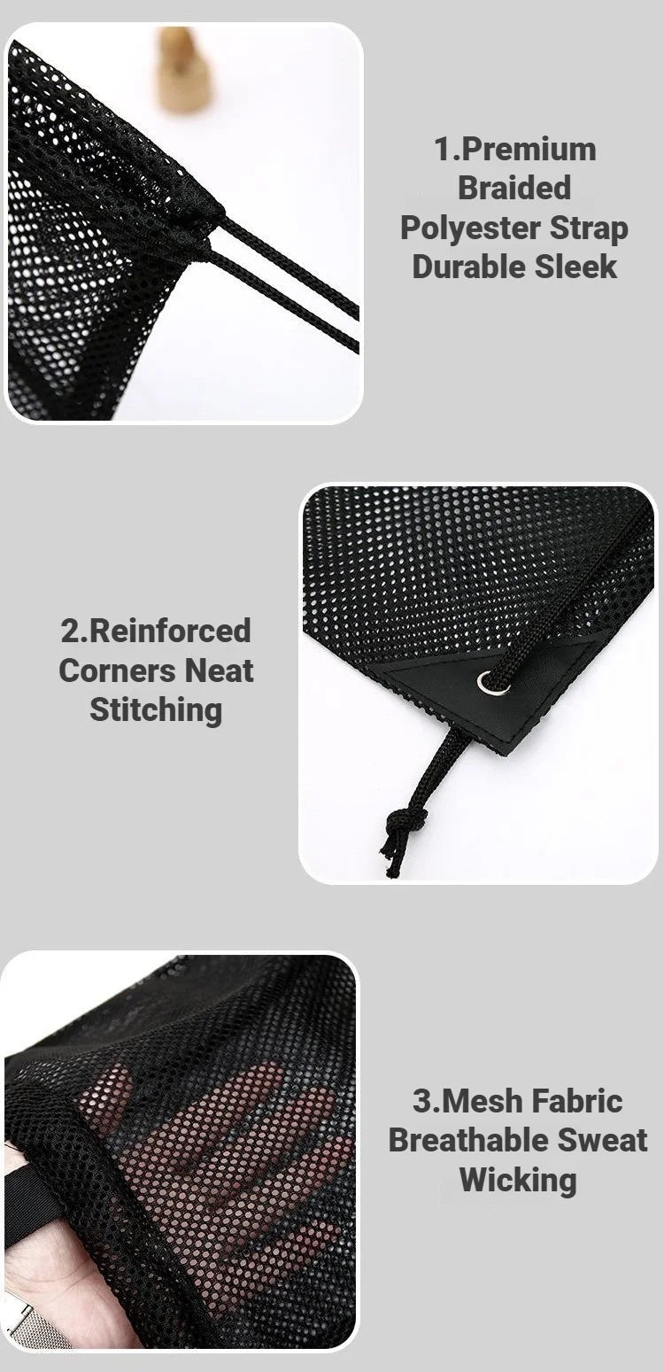 Mesh Drawstring Bag Backpack Black Mesh Bags Heavy Duty Soccer Ball Net Bag Equipment Bag for Gym Beach Swimming Gears - Ammpoure