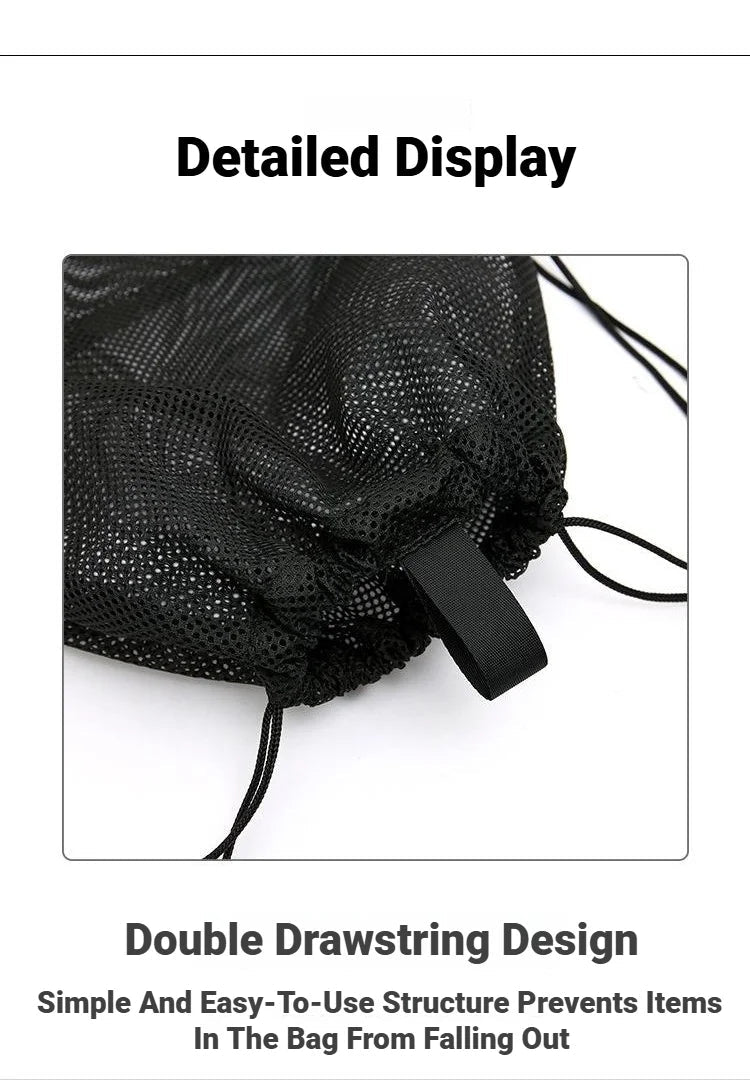 Mesh Drawstring Bag Backpack Black Mesh Bags Heavy Duty Soccer Ball Net Bag Equipment Bag for Gym Beach Swimming Gears - Ammpoure