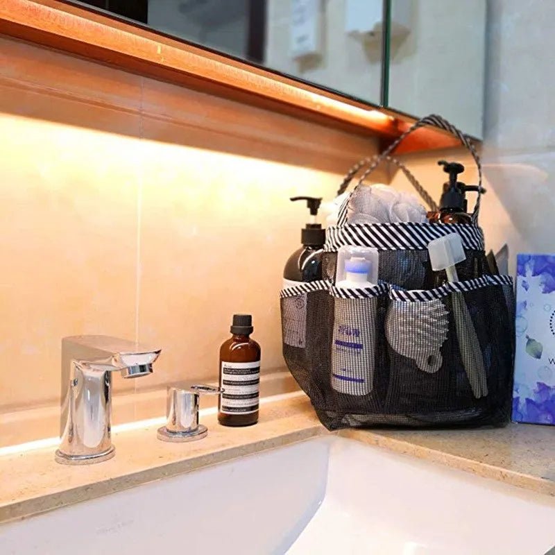 Mesh Shower Caddy Tote, Portable College Bathroom Tote, Quick Hold , 8 Basket Pockets and 2 Oxford Handles-Black - Ammpoure