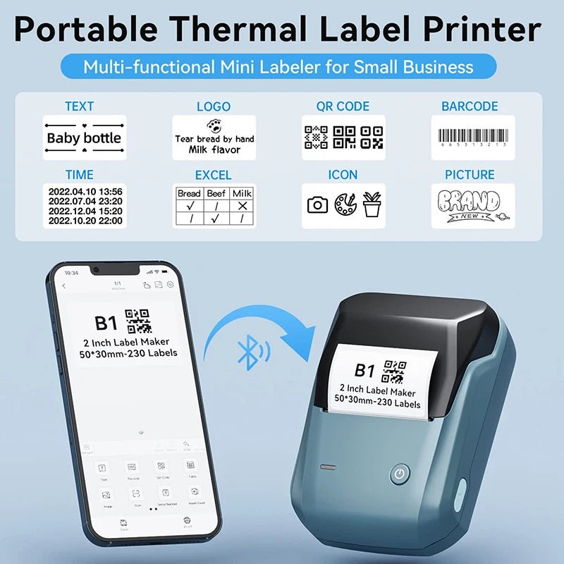 Mini Label Thermal Printer Niimbot B1 Portable Self - Adhesive Printer For Stickers Round Labels Rolls UV Tag Bluetooth Printer - Ammpoure Wellbeing