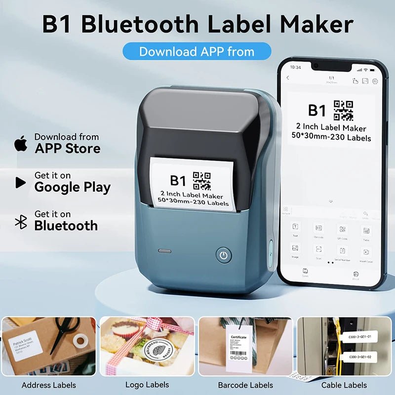 Mini Label Thermal Printer Niimbot B1 Portable Self - Adhesive Printer For Stickers Round Labels Rolls UV Tag Bluetooth Printer - Ammpoure Wellbeing