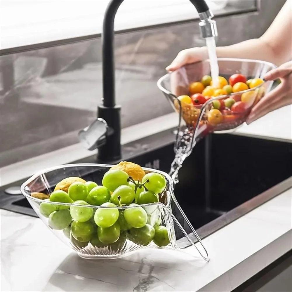 Multifunctional Drain Basket Drain Bowl Household Sink Vegetable Basin Kitchen Washing Fruit Plate Plastic - Ammpoure Wellbeing