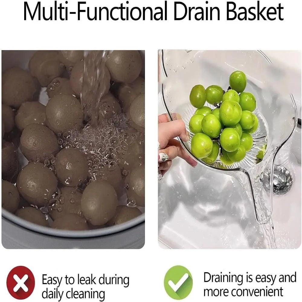 Multifunctional Drain Basket Drain Bowl Household Sink Vegetable Basin Kitchen Washing Fruit Plate Plastic - Ammpoure Wellbeing