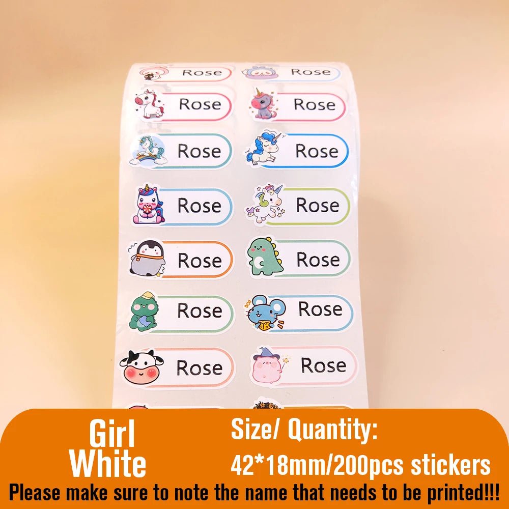 Name Tag Sticker Custom Waterproof Kawaii Stickers Decals Personalized First Name Label for Children School Stationery Bottle - Ammpoure Wellbeing