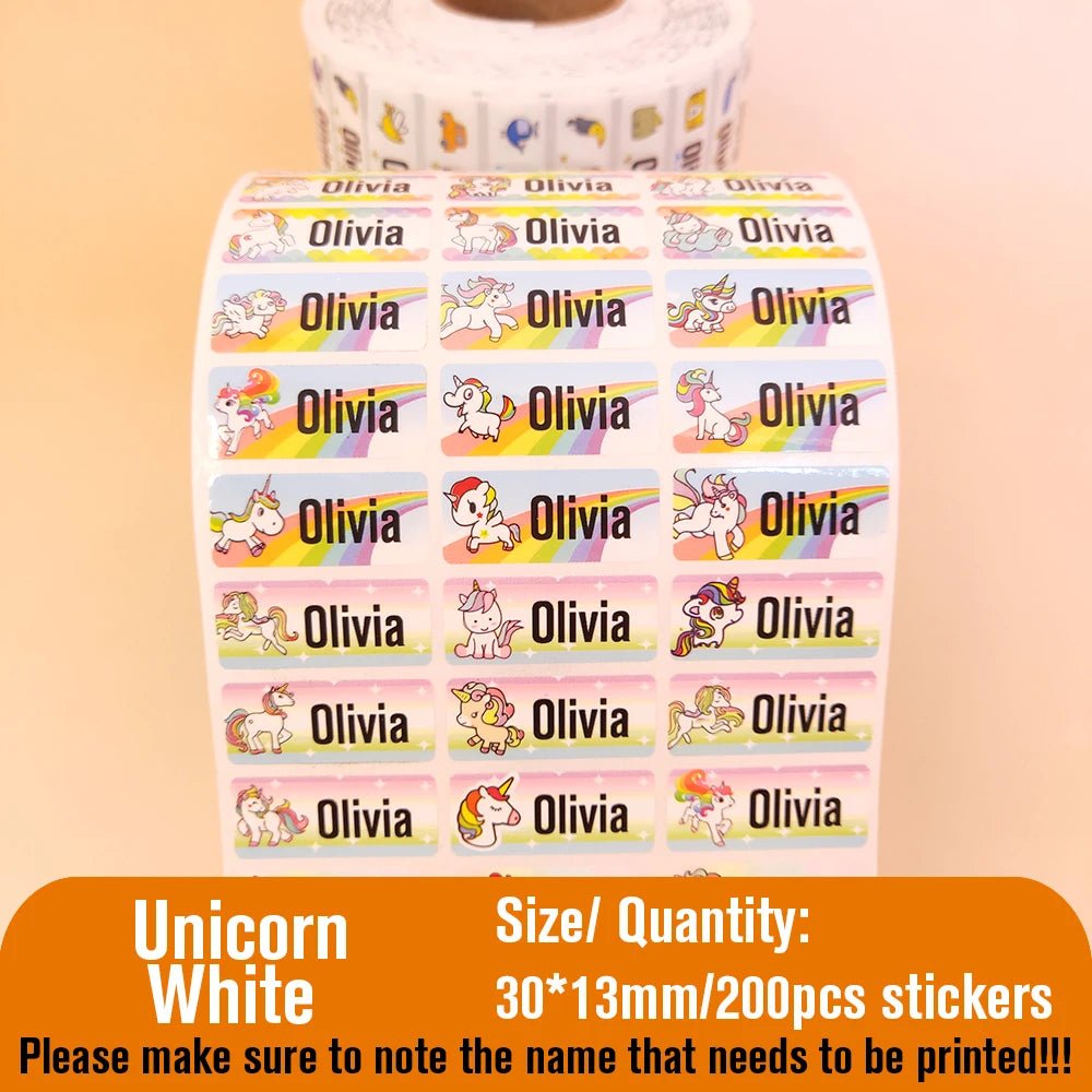 Name Tag Sticker Custom Waterproof Kawaii Stickers Decals Personalized First Name Label for Children School Stationery Bottle - Ammpoure Wellbeing