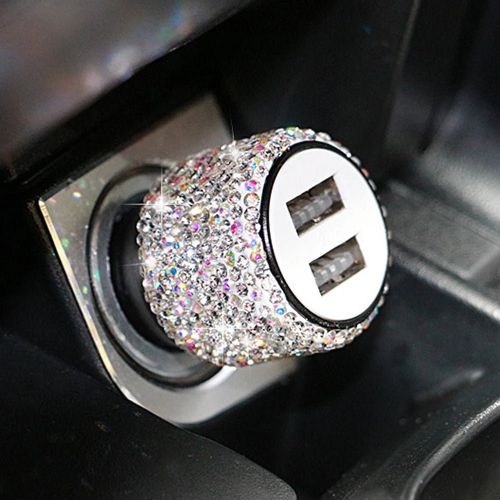 New Bling USB Car Charger 5V 2.1A Dual Port Fast Adapter Pink Car Decor Car Styling Diamond Car Accessories Interior for Woman - Ammpoure Wellbeing