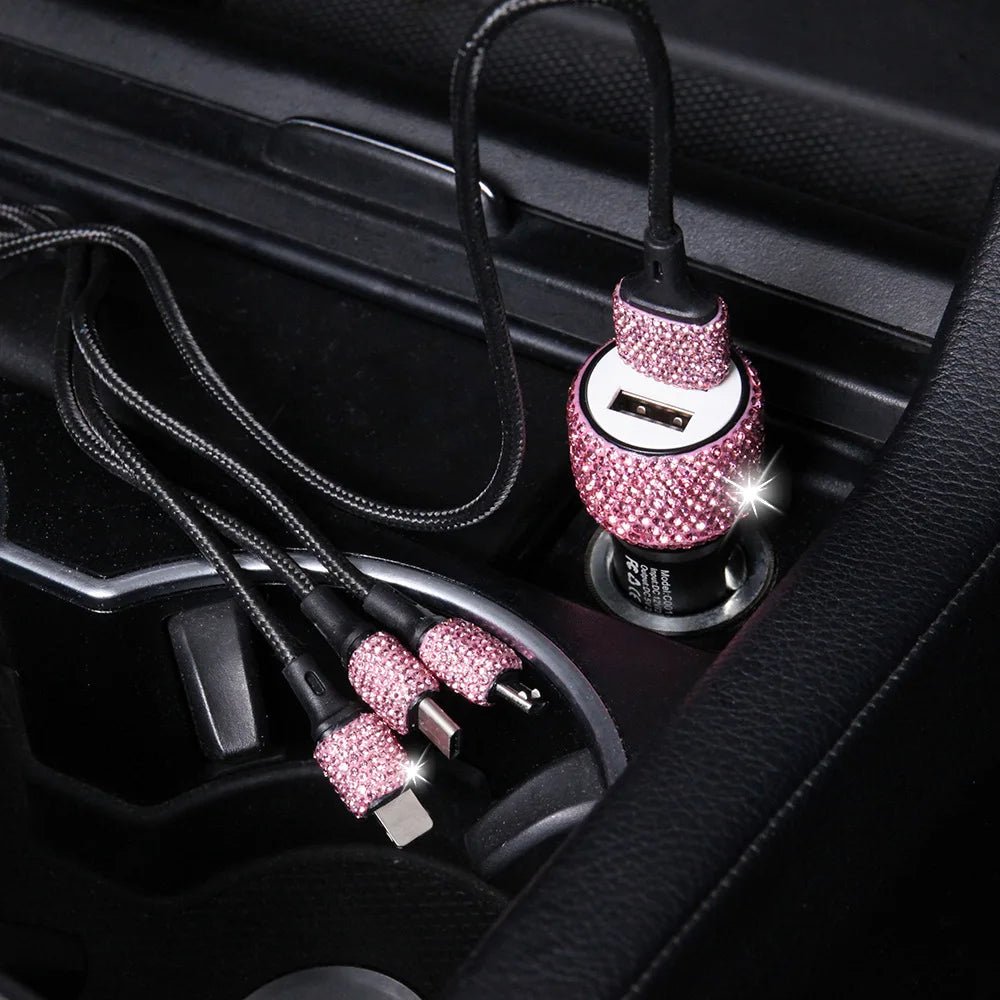 New Bling USB Car Charger 5V 2.1A Dual Port Fast Adapter Pink Car Decor Car Styling Diamond Car Accessories Interior for Woman - Ammpoure Wellbeing