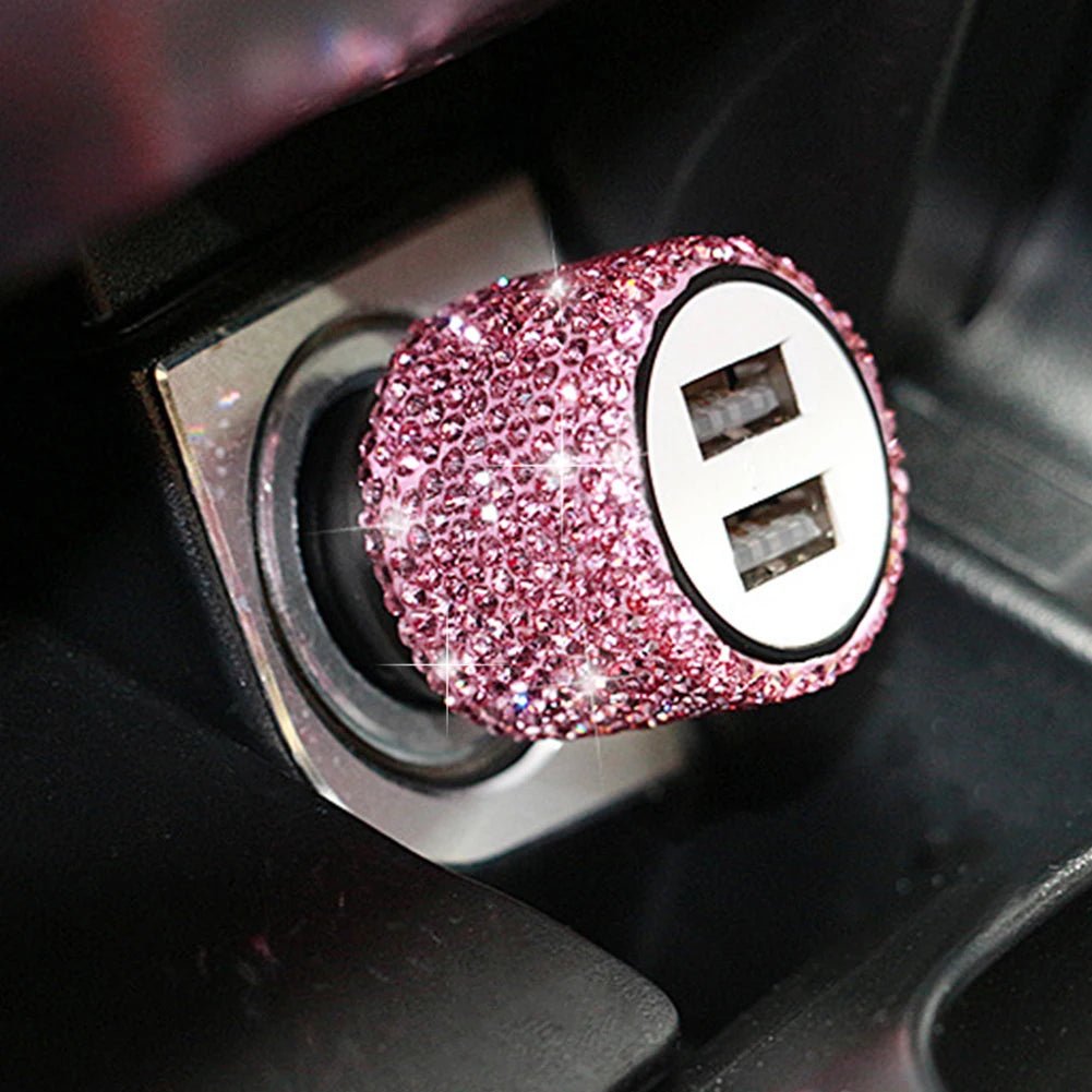 New Bling USB Car Charger 5V 2.1A Dual Port Fast Adapter Pink Car Decor Car Styling Diamond Car Accessories Interior for Woman - Ammpoure Wellbeing