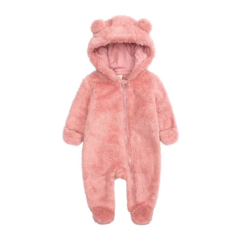 New born Baby Winter Fleece Romper Solid Hooded Thick Infant Outfits For 0 - 24M Casual Jumpsuit Boy Girl Warm Clothes - Ammpoure Wellbeing