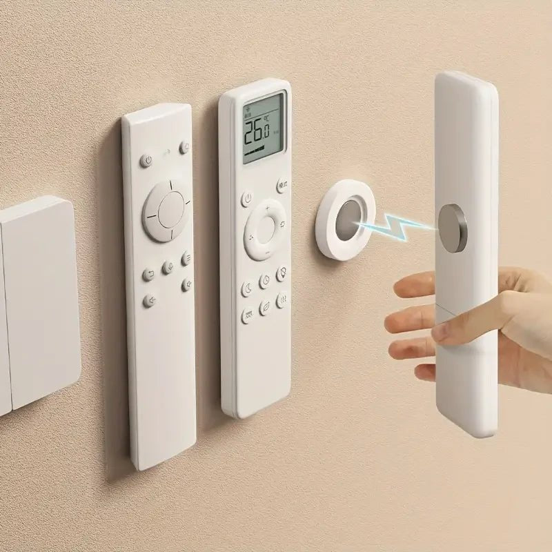 No Drill Magnetic Remote Holder - Wall Mount for TV/AC/DVD Remotes, White Space - Saving Design - Ammpoure