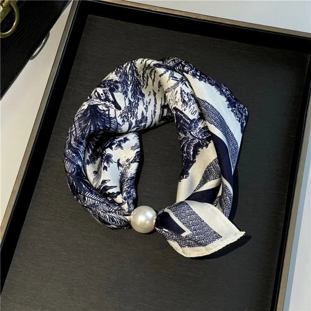Pearl-Buckle Printed Neck Scarf Canada — Lightweight - Ammpoure