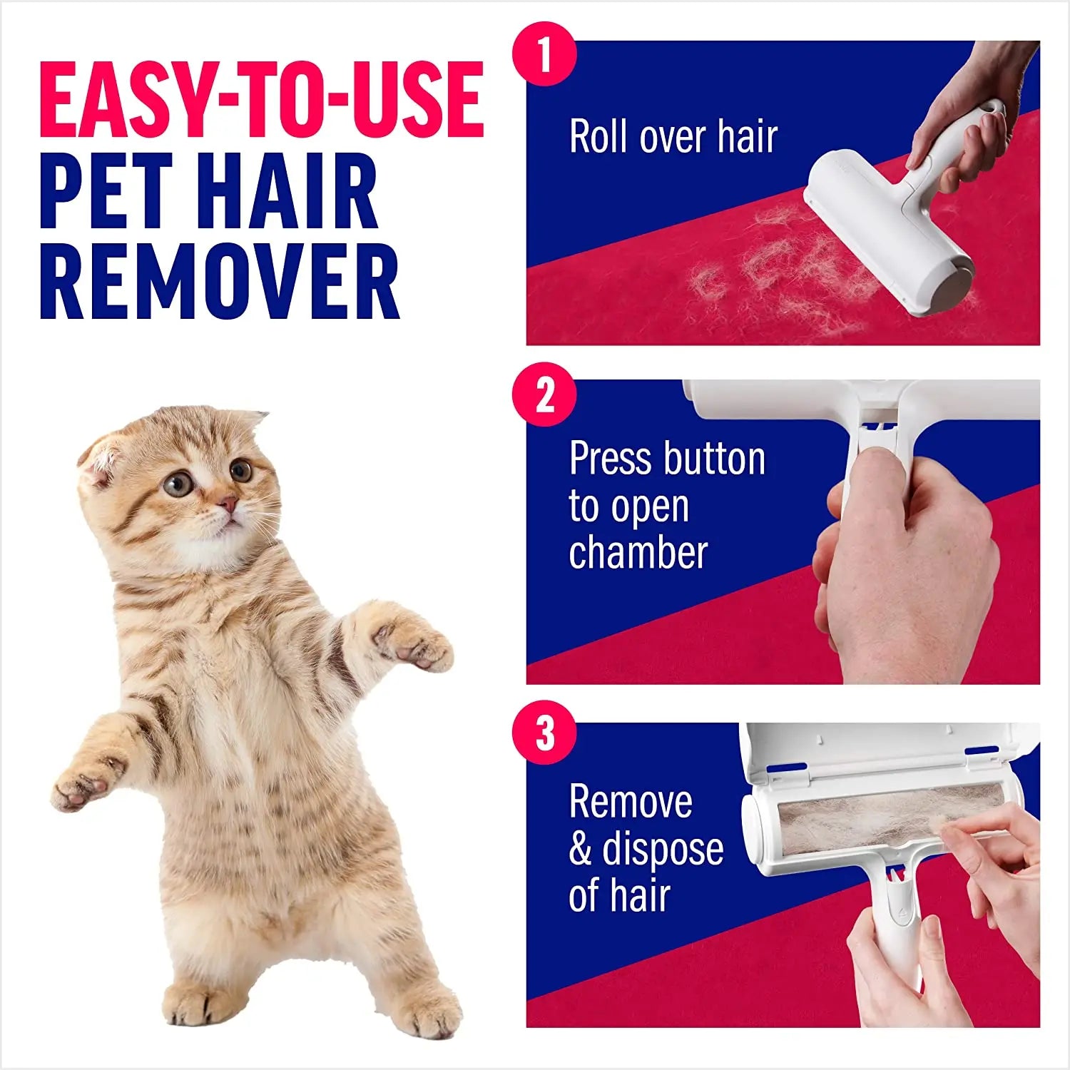 Pet Hair Remover Roller - Dog & Cat Fur Remover with Self - Cleaning Base - Efficient Animal Hair Removal Tool - Perfect for Furni - Ammpoure