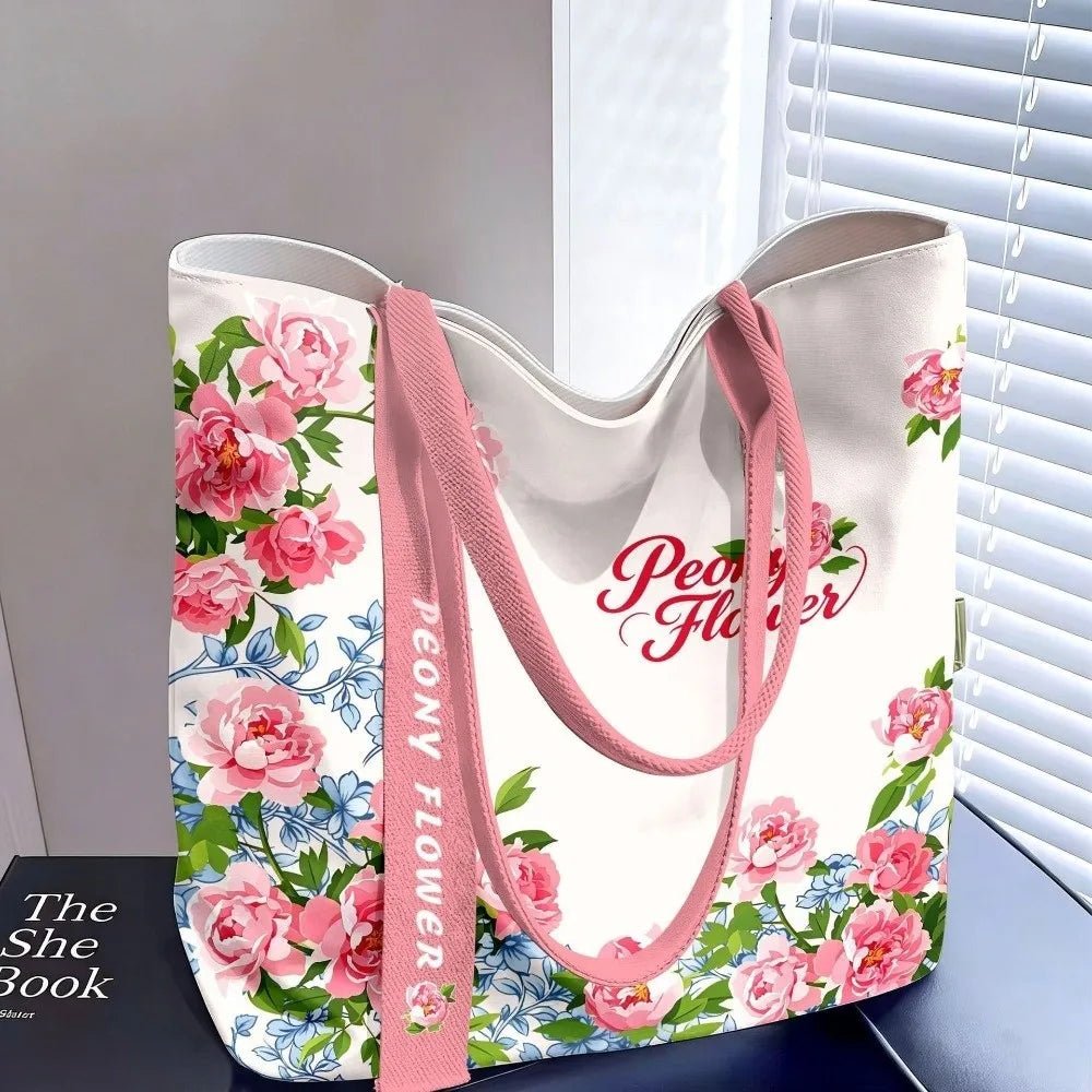 Portable Floral Canvas Tote Bag USA Reusable Lightweight Large-Capacity Shopping & Commute Handbag for Work - Ammpoure