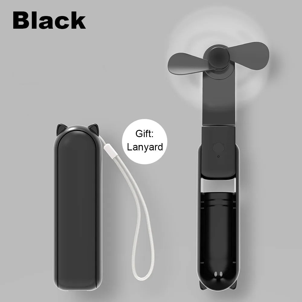 Portable Mini Handheld Fan Small Pocket Fan USB Rechargeable Battery Fan Folding Cooling Hand Fan Mini USB Fan with Power Bank - Ammpoure