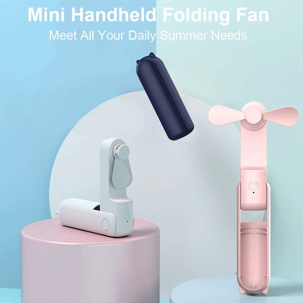 Portable Mini Handheld Fan Small Pocket Fan USB Rechargeable Battery Fan Folding Cooling Hand Fan Mini USB Fan with Power Bank - Ammpoure
