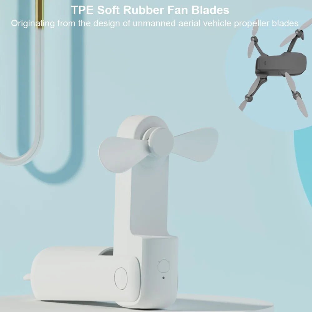 Portable Mini Handheld Fan Small Pocket Fan USB Rechargeable Battery Fan Folding Cooling Hand Fan Mini USB Fan with Power Bank - Ammpoure