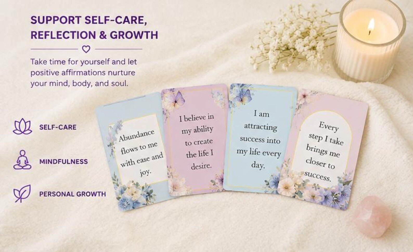 Printable Positive Affirmation Cards, Daily Inspiration Quotes, Mental Health Gift for Women, Journal & Planner Inserts, Digital PDF - Ammpoure