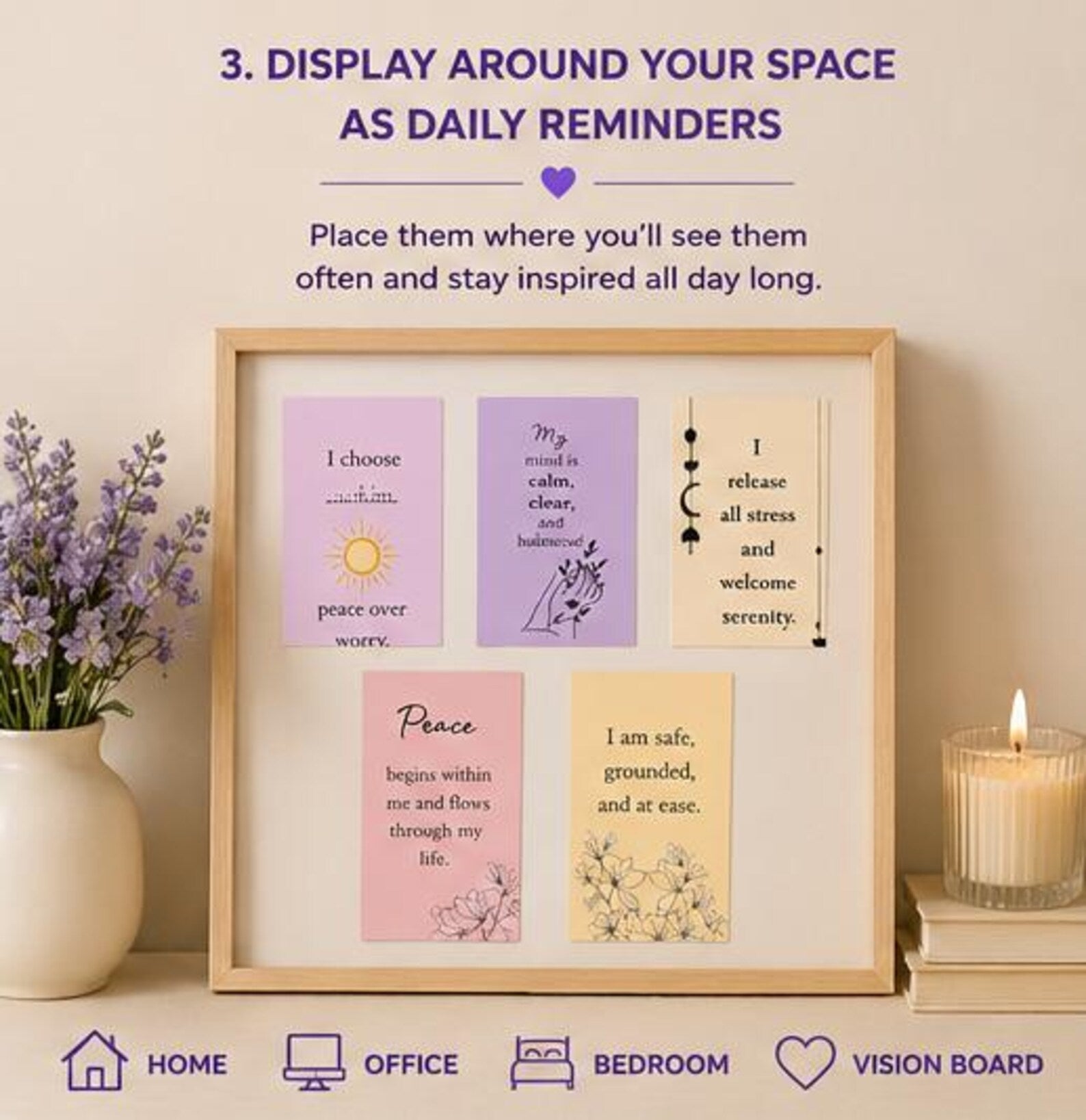 Printable Positive Affirmation Cards, Mindfulness Quote Template, Anxiety Relief Gift, Self Care Journal & Planner Inserts, Digital PDF - Ammpoure