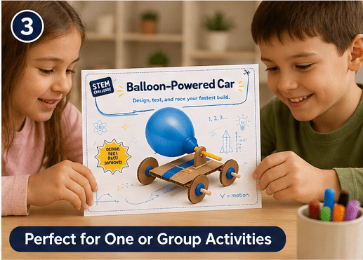Printable STEM Challenge Cards | Hands On Science Engineering Project Worksheets PDF | Homeschool Classroom Activity Deck | Kids Invention - Ammpoure