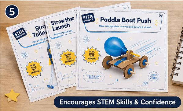 Printable STEM Challenge Cards | Hands On Science Engineering Project Worksheets PDF | Homeschool Classroom Activity Deck | Kids Invention - Ammpoure