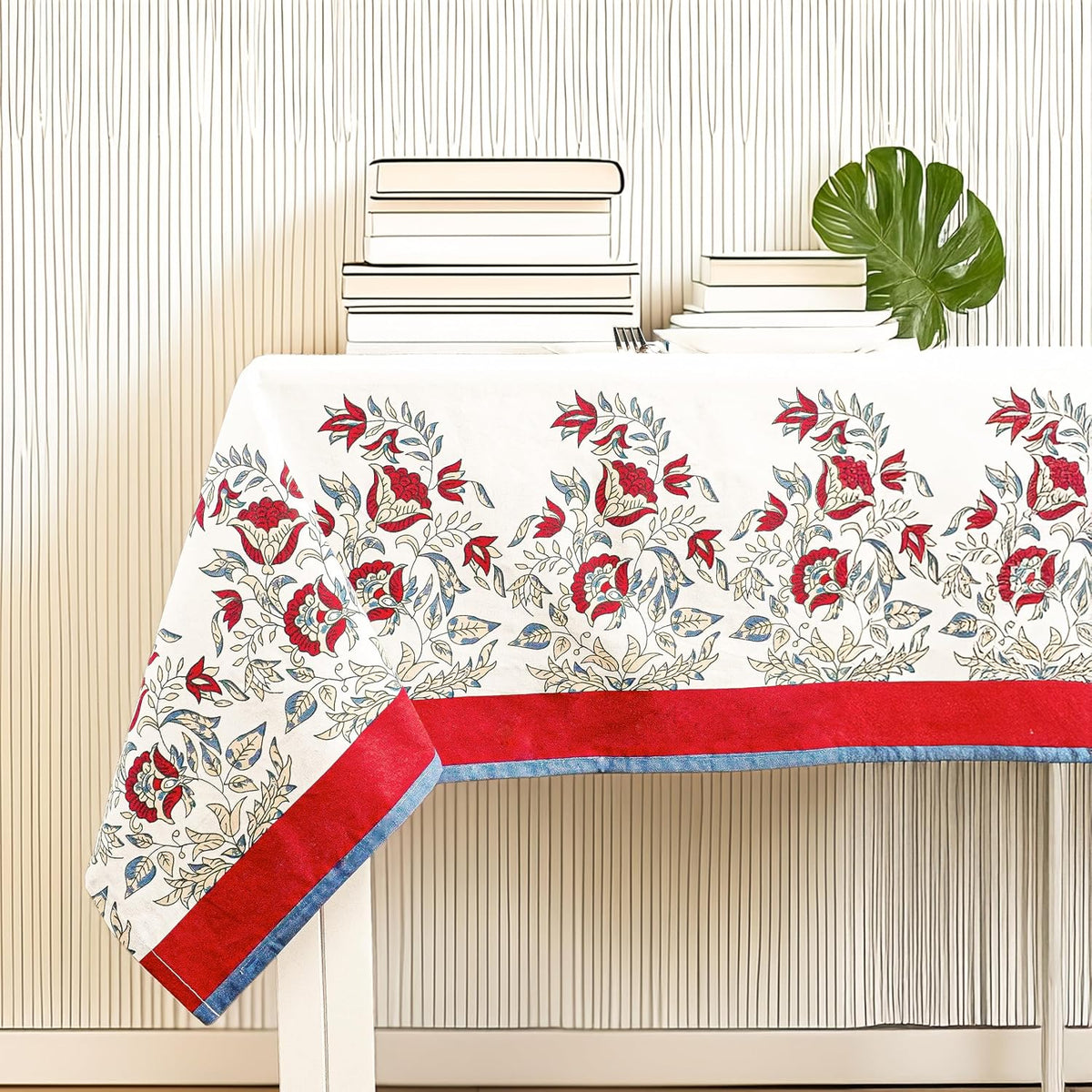 Printed Cotton Table Cloth 4 Seater Square – Dining Table Cover Cloth, Washable Table Cloth for Dining Table – 150 x 150 CM - Ivory Melody - Ammpoure