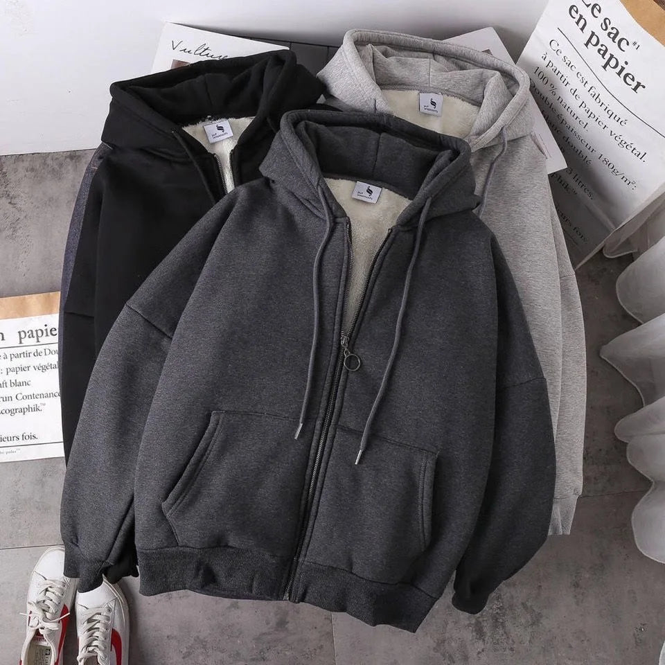Ready Stock Women Coat Plush Jackets Solid Color Velvet Thick Warm Winter Hoodies Coat Zipper Sweatshirt Tops Winter Plus Size - Ammpoure Wellbeing