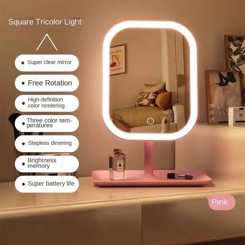 Rechargeable LED Vanity Mirror with 3 Colors Dimmable Lights - Touch Control Makeup Mirror for Home Travel Portable Cosmetic - Ammpoure