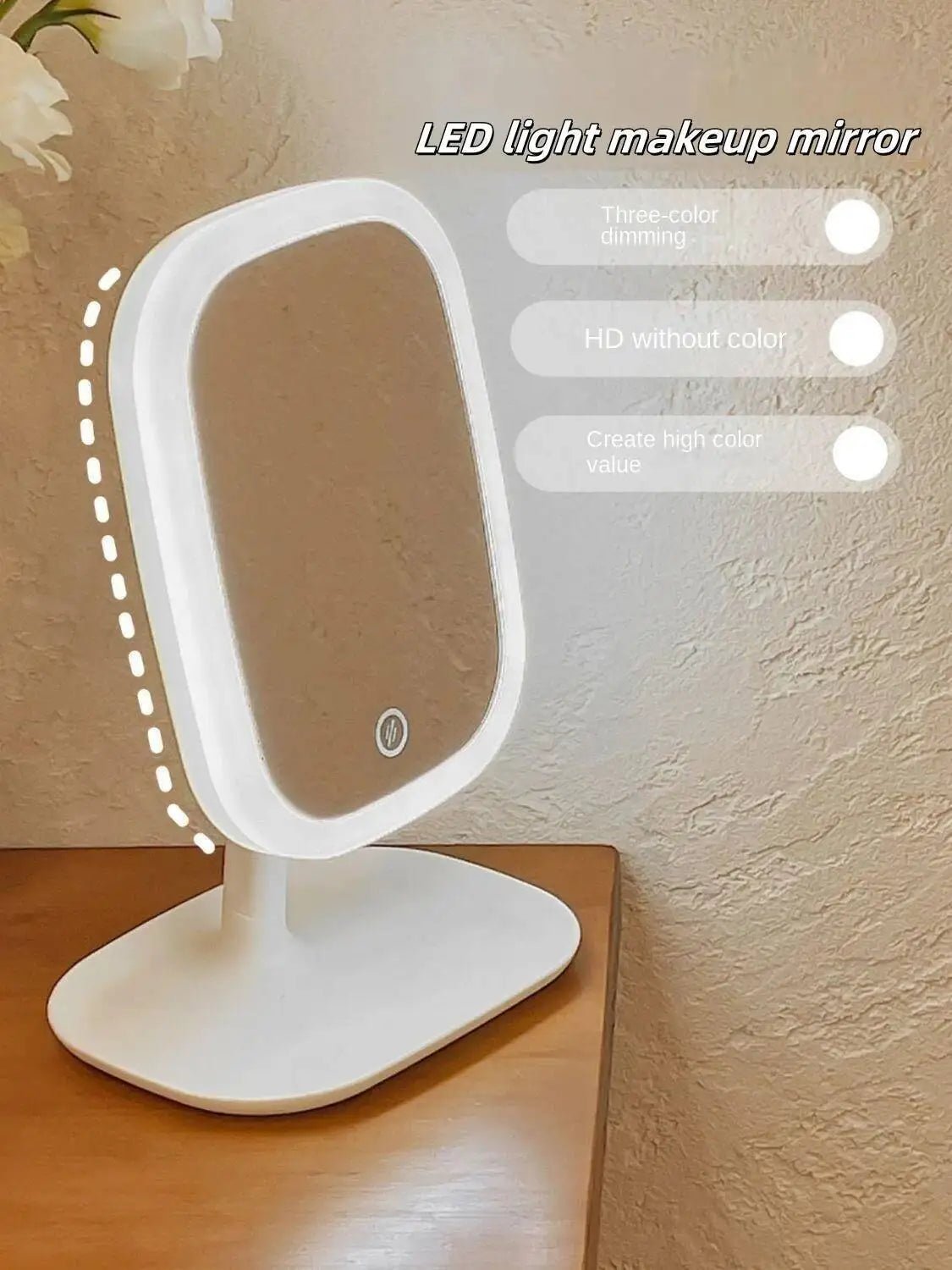 Rechargeable LED Vanity Mirror with 3 Colors Dimmable Lights - Touch Control Makeup Mirror for Home Travel Portable Cosmetic - Ammpoure