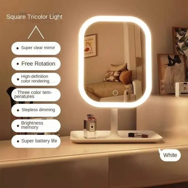Rechargeable LED Vanity Mirror with 3 Colors Dimmable Lights - Touch Control Makeup Mirror for Home Travel Portable Cosmetic - Ammpoure
