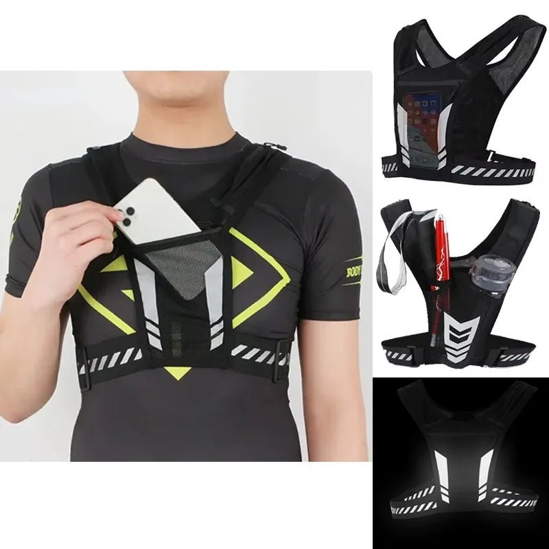 Reflective night running backpack,mobile card holder, jogging fitness sports vest, portable and lightweight sports vest, - Ammpoure