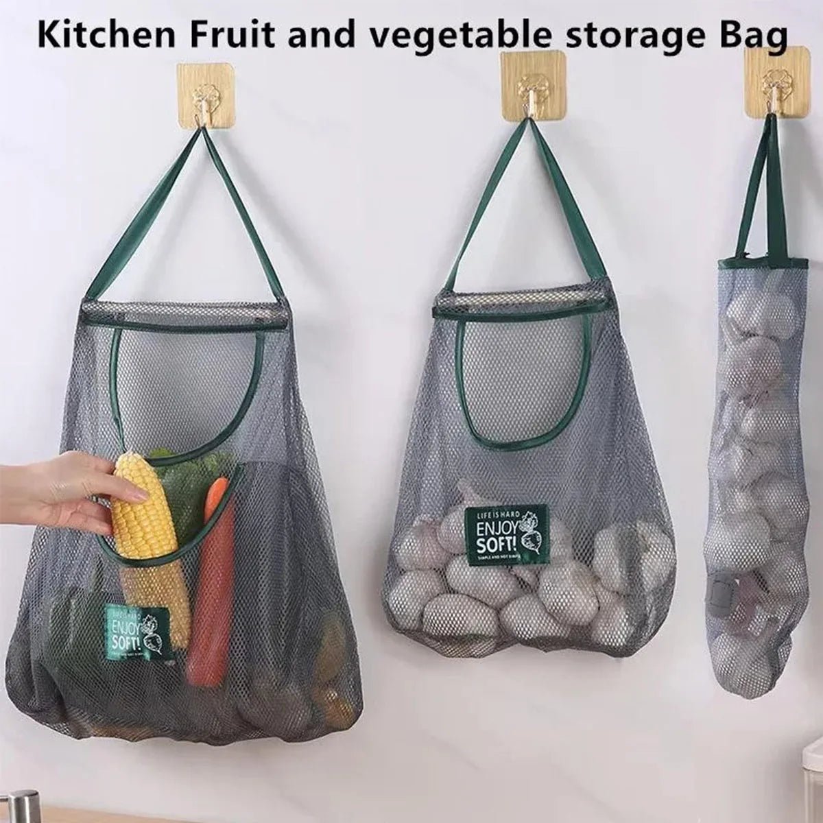 Reusable Hanging Mesh Storage Bag for Kitchen, Store Onion Potato Ginger Garlic Vegetables Home Use - Ammpoure