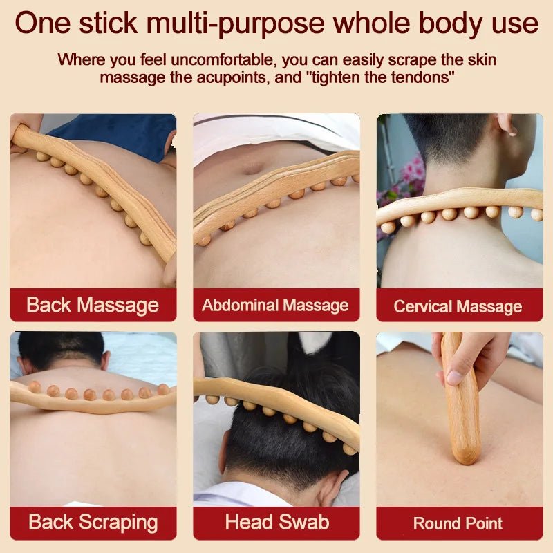 Rolling Pin Universal Back Needle Massage Tendons Beech Wood Scraping Stick Point Treatment Guasha Relax Therapy Tool - Ammpoure Wellbeing