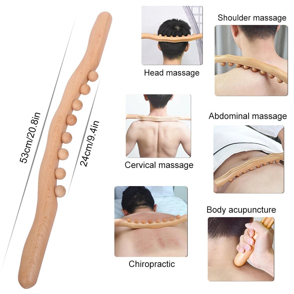 Rolling Pin Universal Back Needle Massage Tendons Beech Wood Scraping Stick Point Treatment Guasha Relax Therapy Tool - Ammpoure Wellbeing